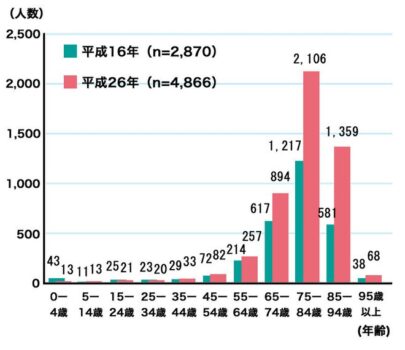 家庭の浴槽での溺死者数