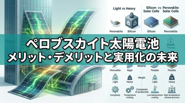 ペロブスカイト太陽電池のメリット・デメリットと実用化ロードマップを解説したアイキャッチ画像