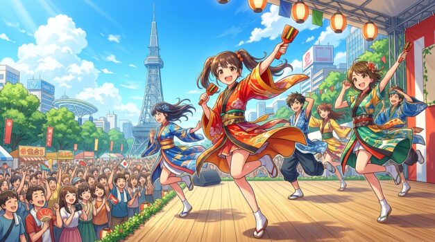 久屋大通公園メインステージで華やかに踊るチームの様子