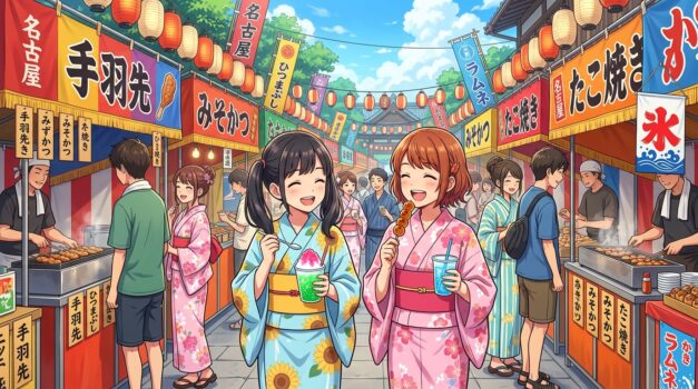 名古屋の美味しい屋台グルメと祭りの賑わい