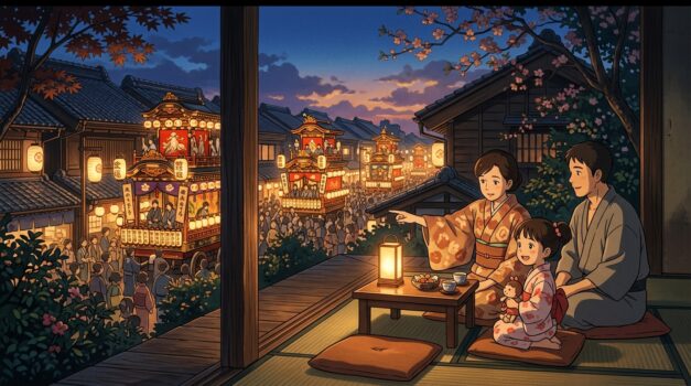 ゆったり鑑賞できる川越まつりの穴場スポット風景イラスト