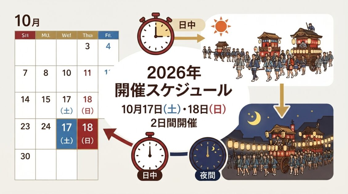 2026年の川越まつり初日・最終日の開催スケジュール図解
