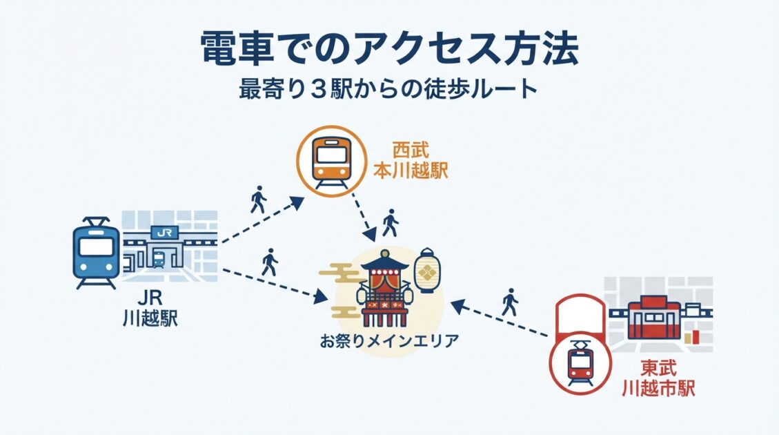 本川越駅・川越駅・川越市駅からの徒歩アクセス路線図