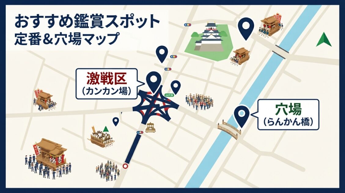 カンカン場やらんかん橋など岸和田だんじり祭のおすすめ鑑賞スポット&穴場マップ