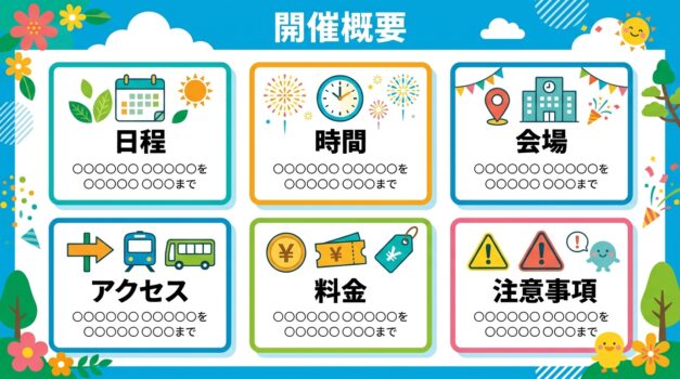 開催概要をまとめた夏祭りの情報インフォグラフィック