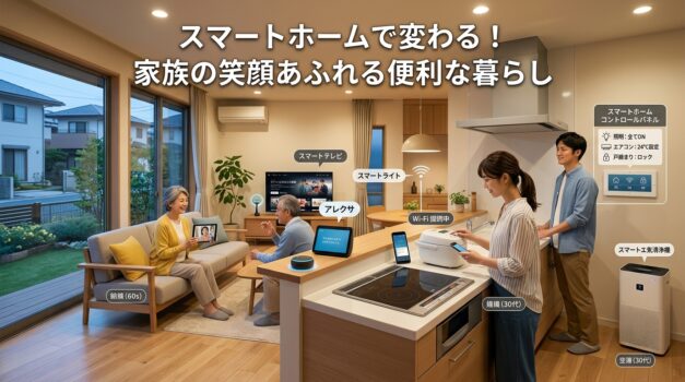 アレクサを含むさまざまなスマートデバイスがある日本の家庭