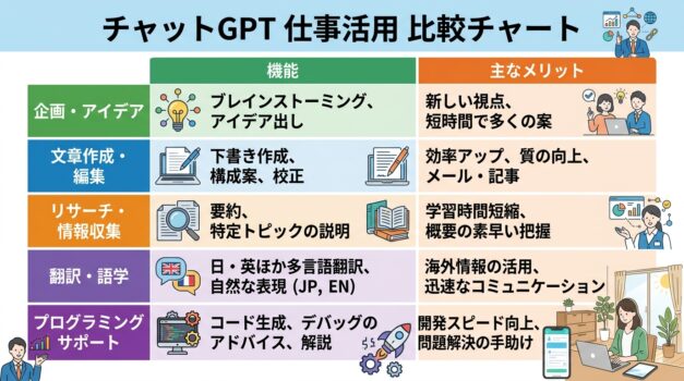 ChatGPTの機能と仕事でのメリット比較表
