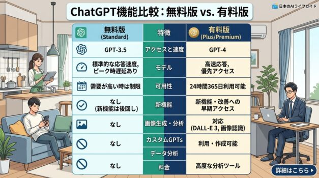 ChatGPTの機能を比較する日本語のチャート