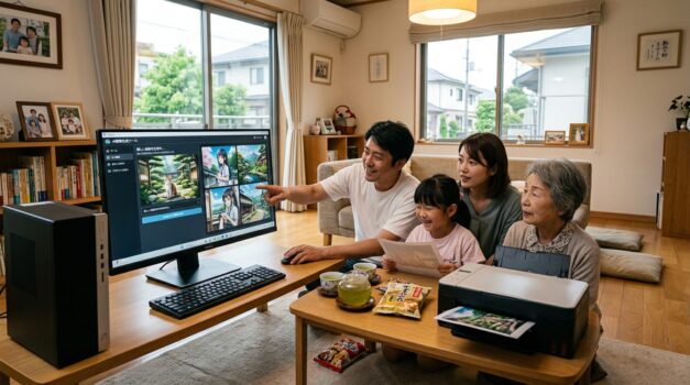 日本の家族がAIで画像生成をしている様子