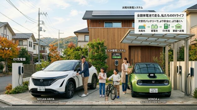 全固態電池で動く電気自動車を使う日本の家族