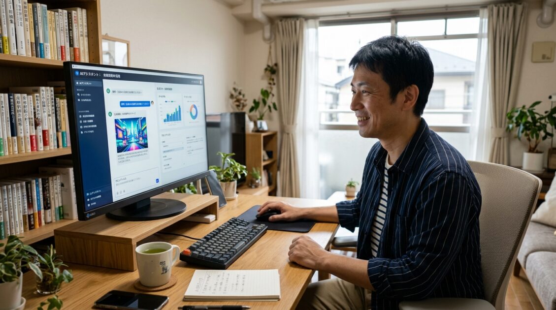 AIソフトウェアに興味津々の日本人男性