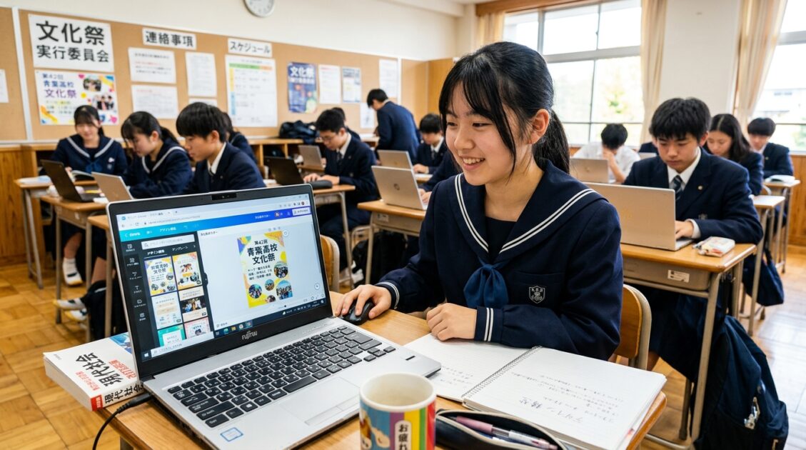 教室でCanvaを使う日本の学生