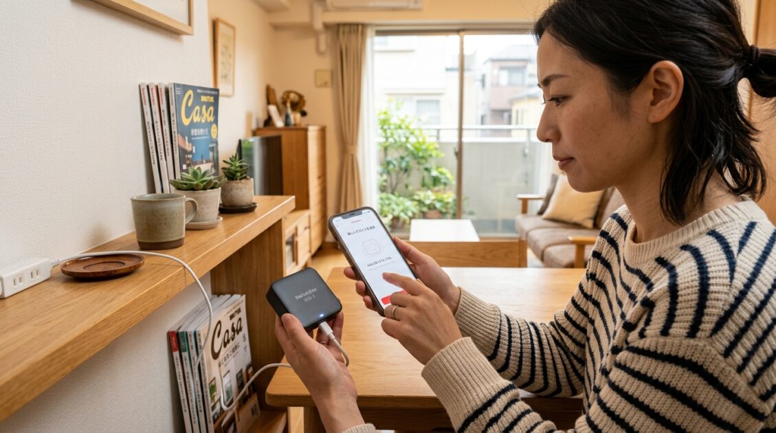 スマートフォンアプリでSwitchBotハブ2を設定する様子