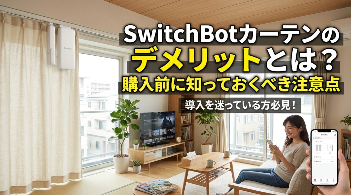 SwitchBotカーテンが設置されたモダンな日本のリビングルーム