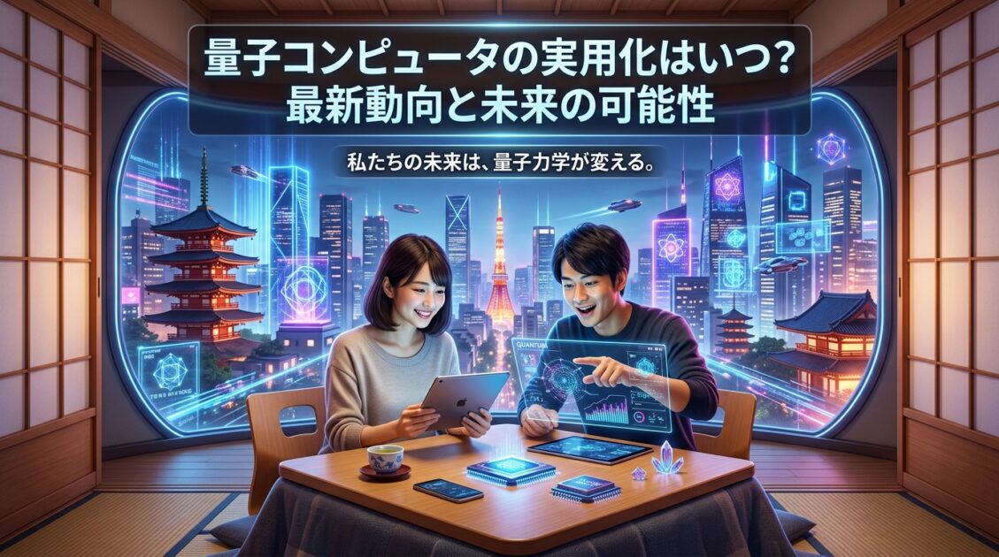 未来的な日本の都市と量子コンピュータ