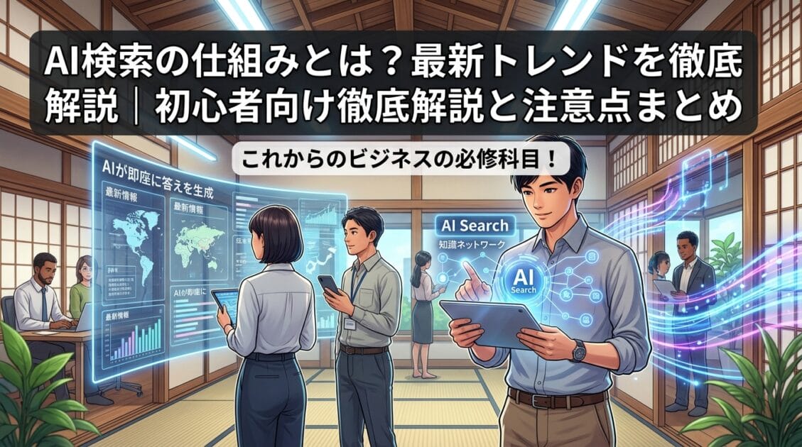 AI検索技術が使用されている未来的な日本のオフィス