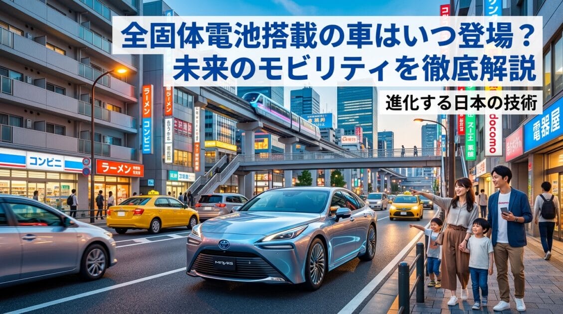 全固体電池で駆動する未来の車が日本の街を走る様子