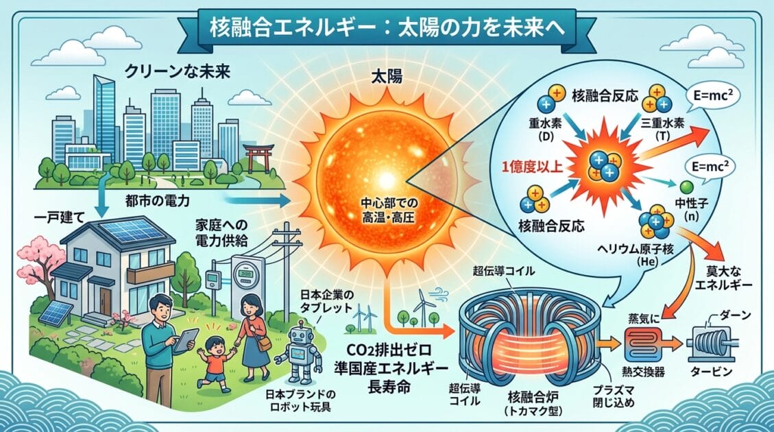 核融合プロセスの詳細な図解