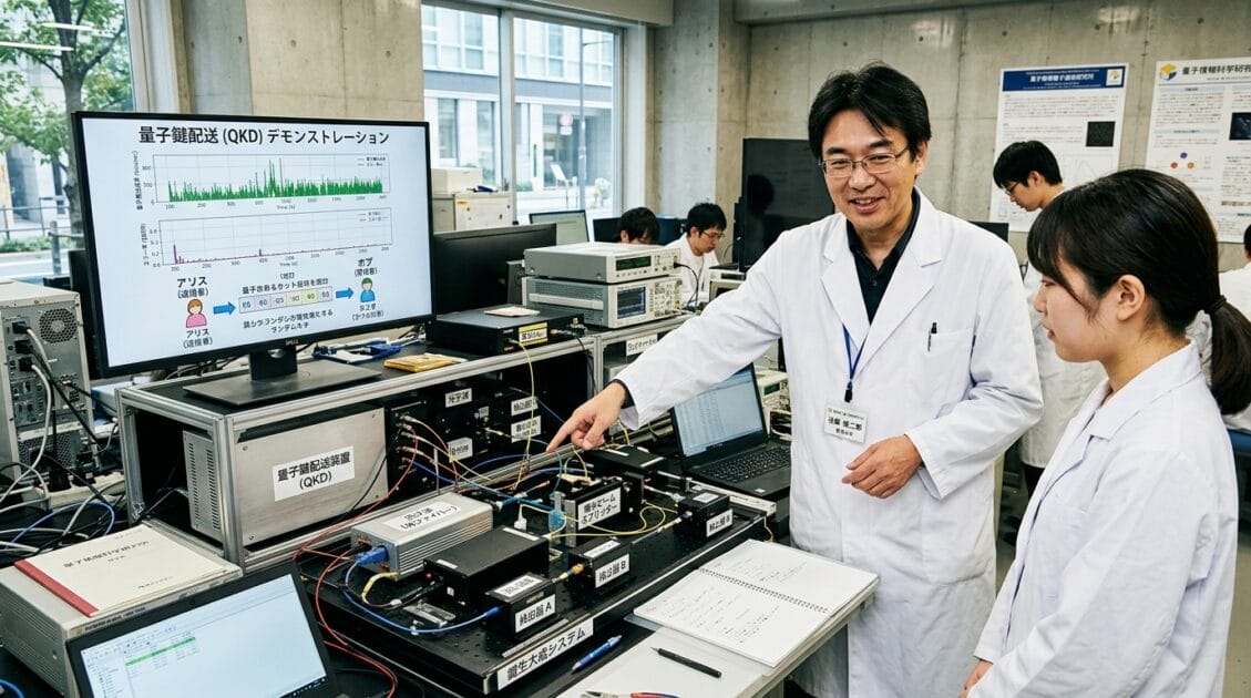 量子暗号技術を実演する日本の科学者