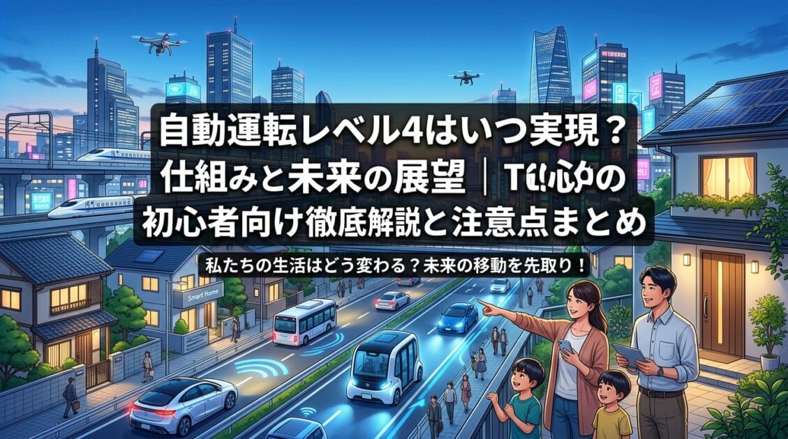 未来の日本の都市で自動運転車が走行している様子