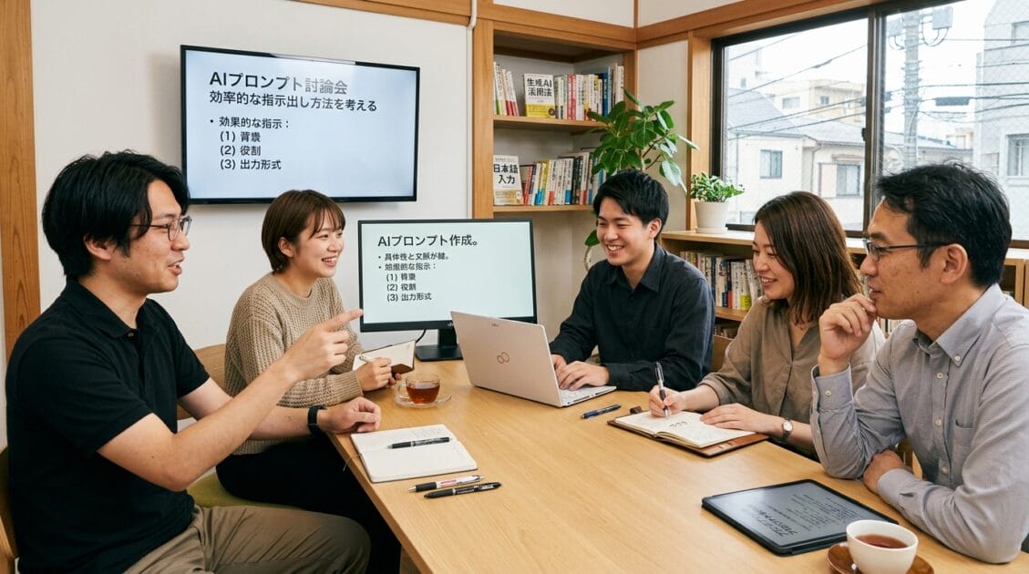AIプロンプトについて話し合う日本人のグループ