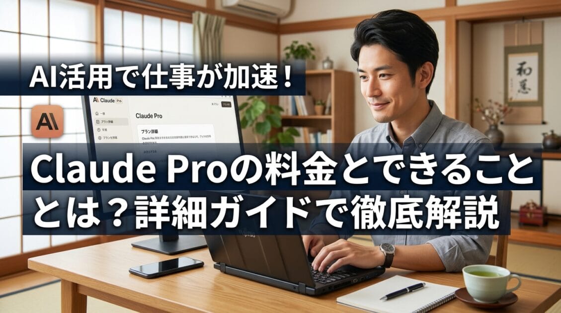 Claude Proのインターフェースが表示された日本のオフィス