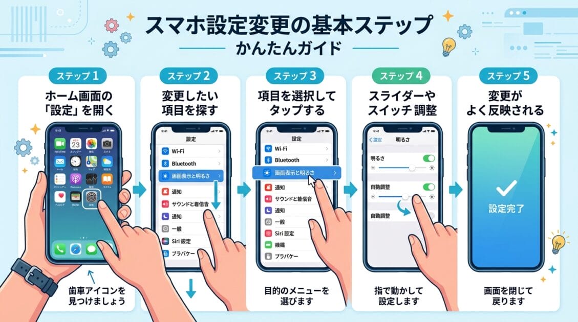 スマートフォン画面に表示された設定調整の手順ガイド