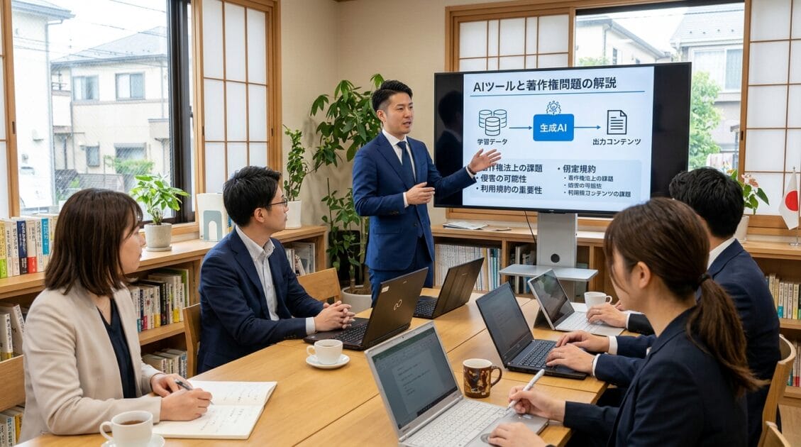 AIツールに関連する著作権問題をビジネスパーソンに説明する日本の弁護士