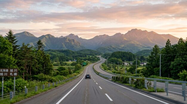 夏の高速道路を走る静かな風景写真