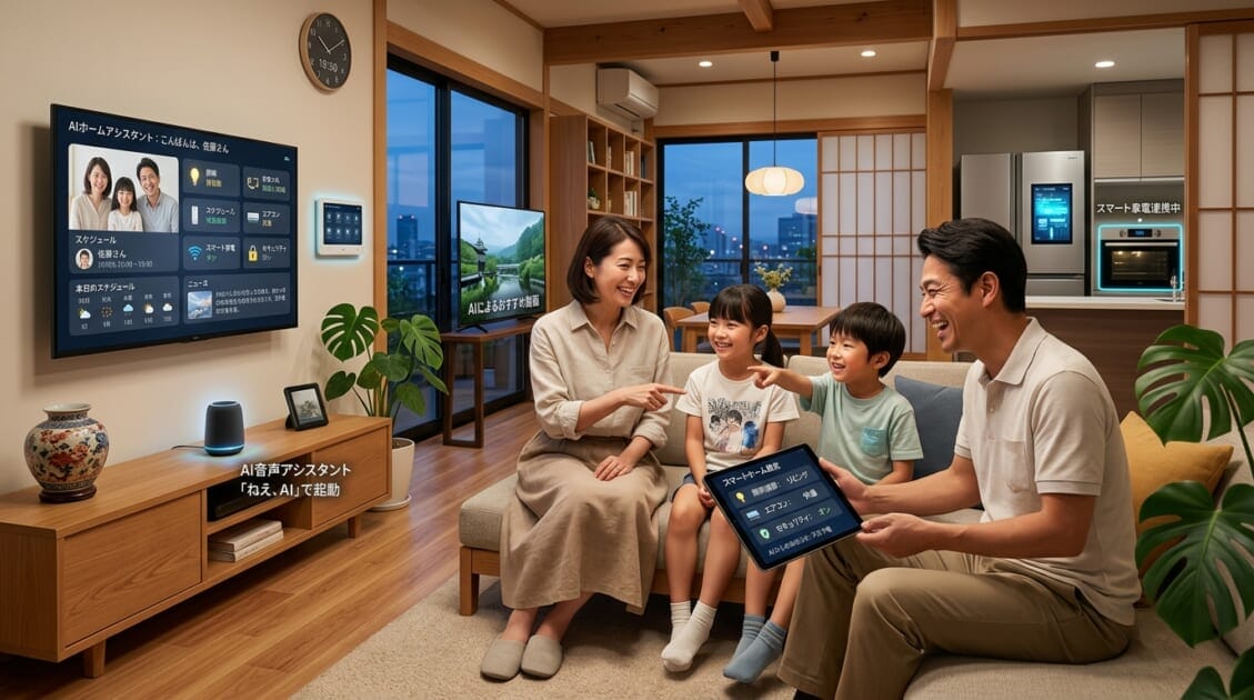 スマートホームでAI技術を利用する日本の家族