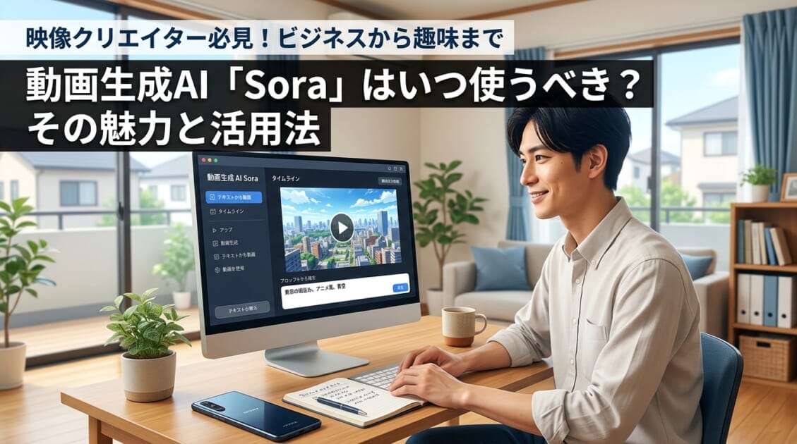 AI動画生成ソフトを表示する日本のオフィスのコンピュータ画面